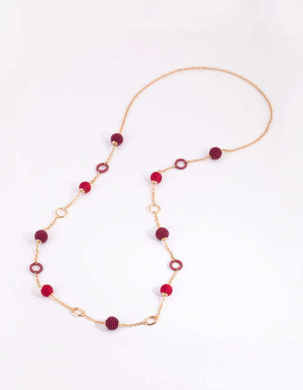 Gold & Pink Seed Beed Thread Wapped Long Necklace