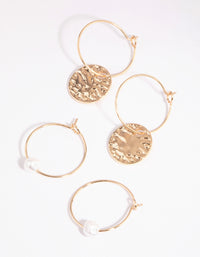 Gold Crater & Pearl Earring Set - link has visual effect only