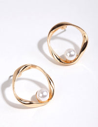 Gold Twist Open Circle Pearl Earrings - link has visual effect only