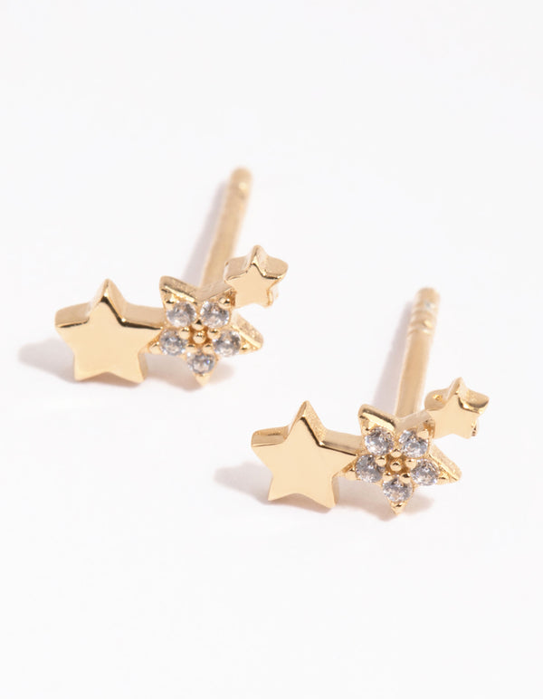Gold Plated Sterling Silver Star Cluster Stud Earrings