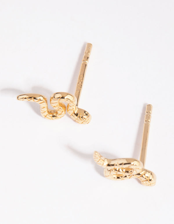 Gold Plated Sterling Silver Curled Snake Stud Earrings
