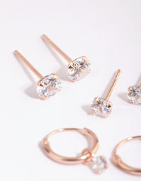 Rose Gold Plated Sterling Silver Cubic Zirconia Earring Pack - link has visual effect only