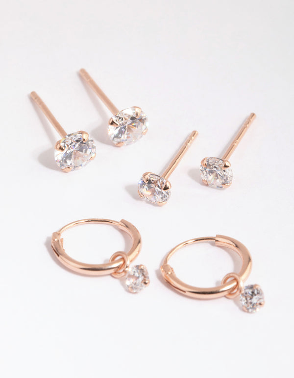 Rose Gold Plated Sterling Silver Cubic Zirconia Earring Pack