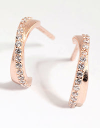 Rose Gold Plated Sterling Silver Cubic Zirconia Crossover Hoop Earrings - link has visual effect only