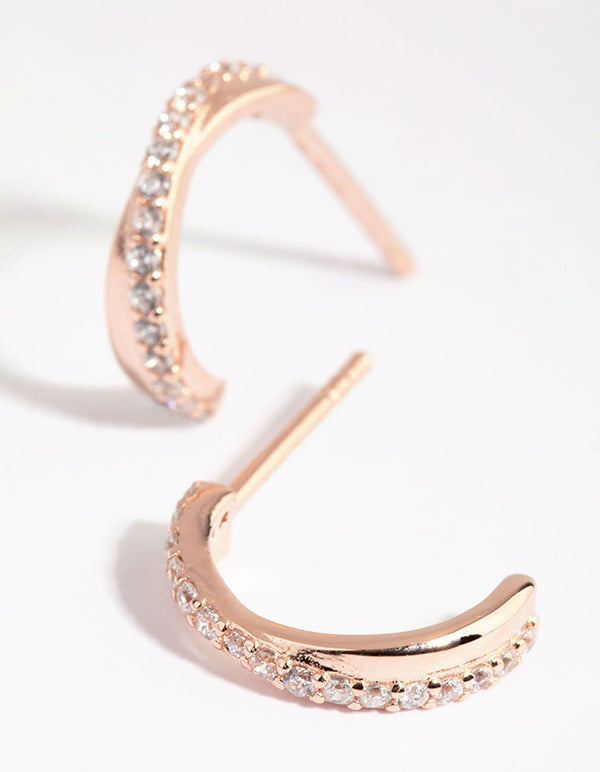 Rose Gold Plated Sterling Silver Cubic Zirconia Crossover Hoop Earrings