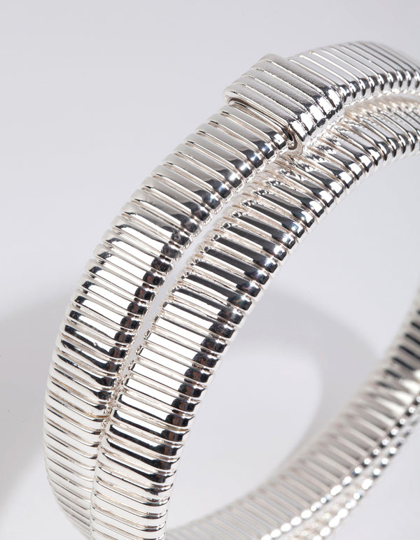 Silver Ribbed Wrap Bracelet
