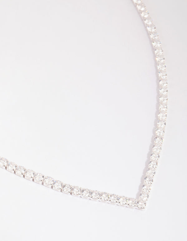 Silver Cubic Zirconia Cupchain Point Necklace
