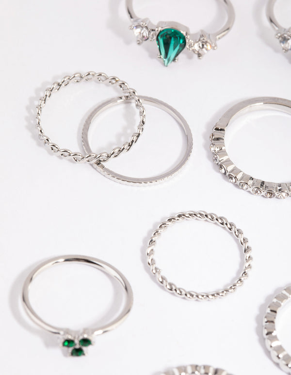 Silver Mixed Band & Stone Ring Pack