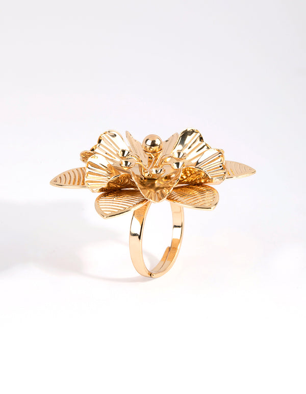 Gold Statement Metal Flower Ring
