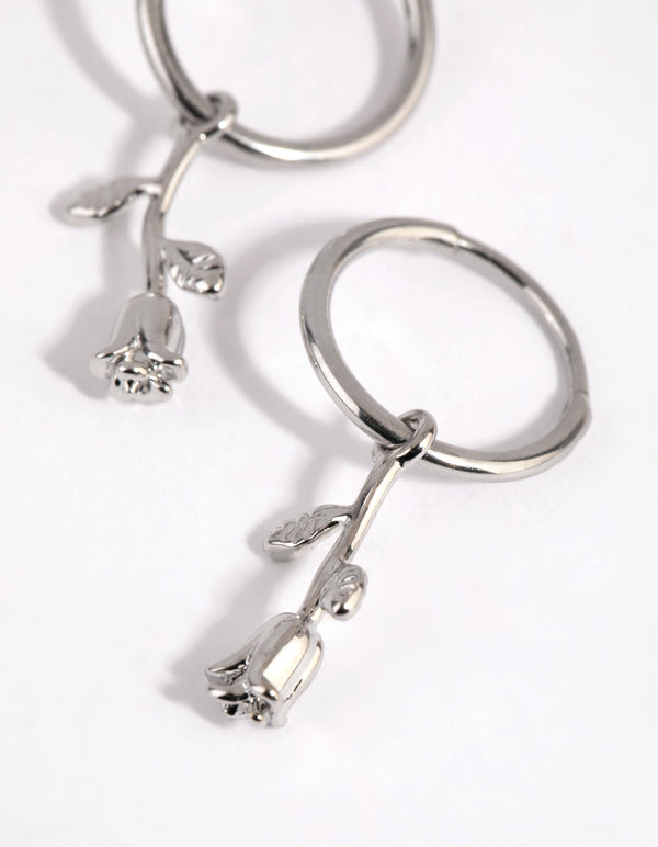 Surgical Steel Hanging Rose Hoop Earrings