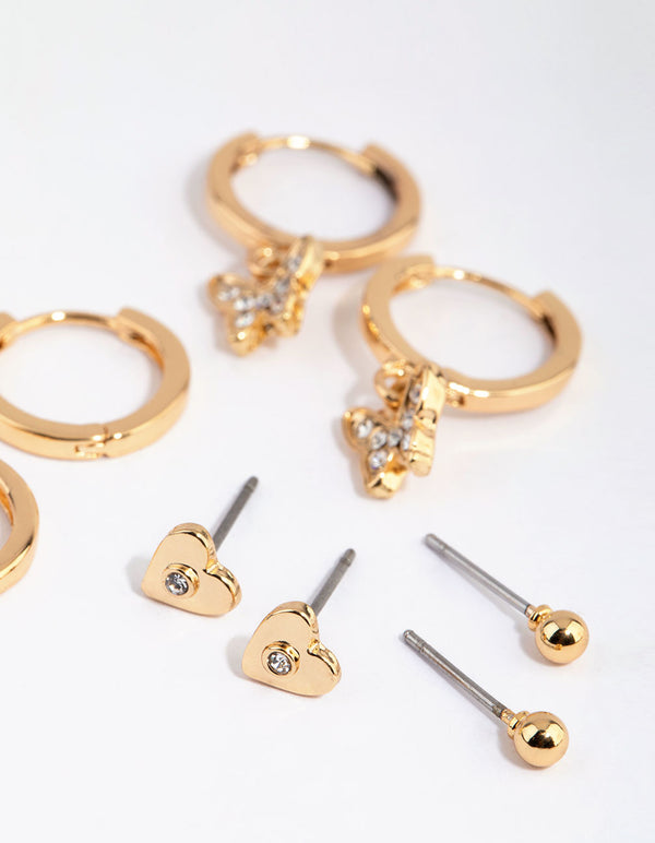 Gold Butterfly Stud & Huggie Pack
