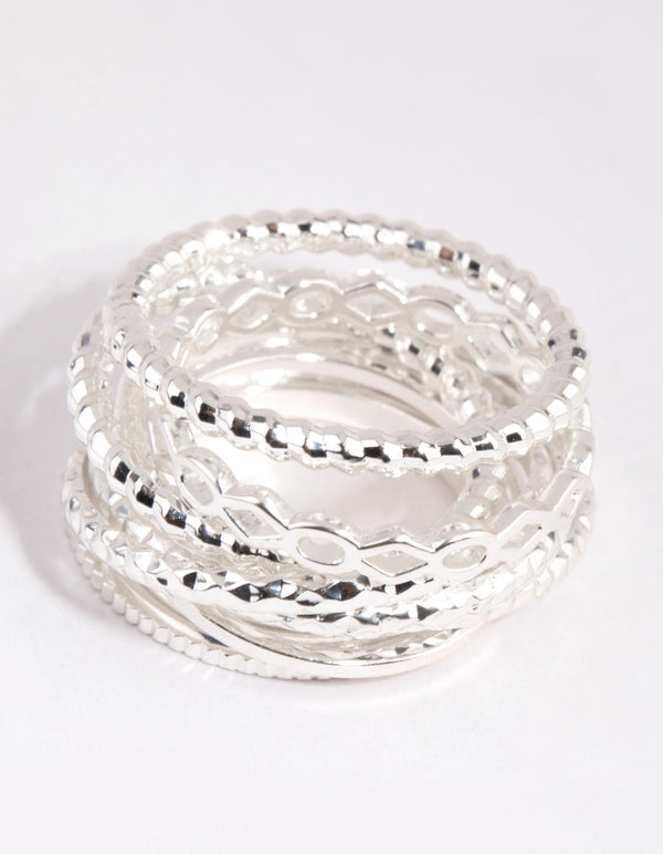 Silver Mixed Texture Ring Pack