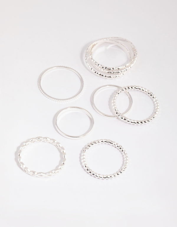 Silver Mixed Texture Ring Pack