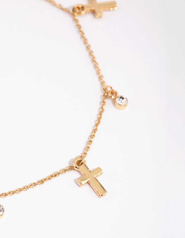 Gold Cross & Diamante Anklet