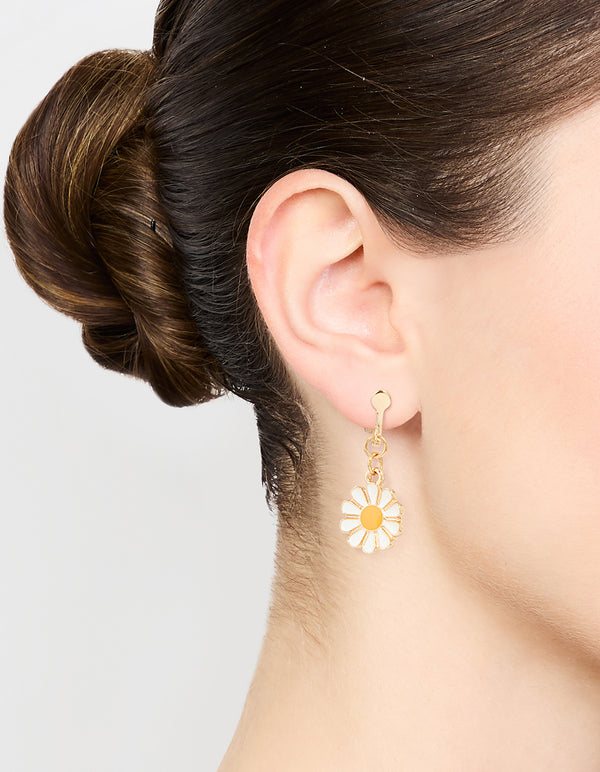 White Daisy Clip-On Earrings