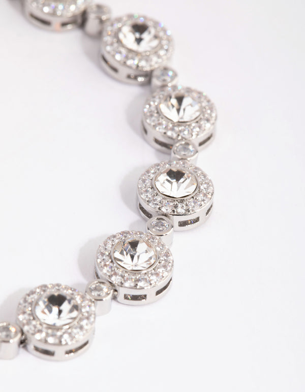 Silver Diamond Simulant Halo Station Bracelet