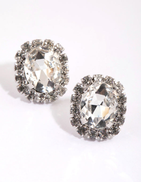 Rhodium Teardrop Surrounded Necklace & Earrings Set