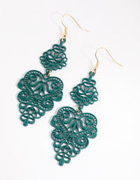 Matte Green Coated Metal Filigree Drop Earrings - link has visual effect only