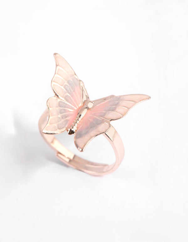 Rose Gold Light Pink Enamel Butterfly Ring