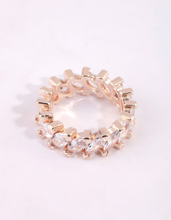 Rose Gold Navette Cubic Zirconia Diagonal Band Ring