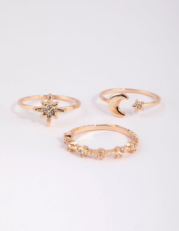 Gold Celestial Star Ring Stack