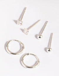 Sterling Silver Diamante Stud & Hoop Earring Pack - link has visual effect only