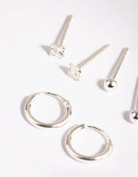 Sterling Silver Diamante Stud & Hoop Earring Pack - link has visual effect only