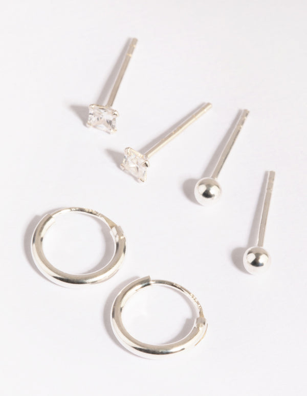 Sterling Silver Diamante Stud & Hoop Earring Pack