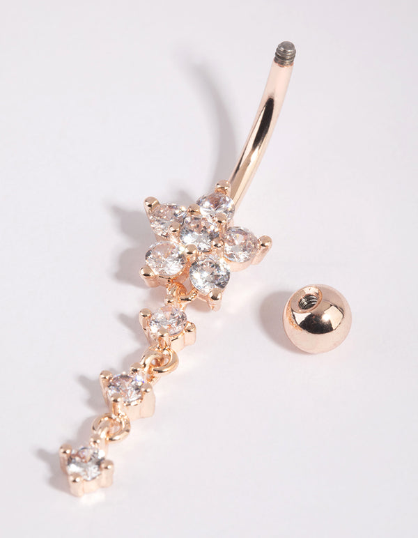 Rose Gold Surgical Steel Flower Belly Bar