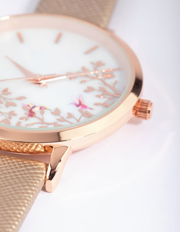 Rose Gold Mother of Pearl Pu Strap Watch