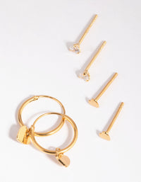 Gold Plated Sterling Silver Heart Stud & Hoop Earring Pack - link has visual effect only
