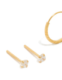 Gold Plated Sterling Silver Ball Stud & Hoop Earring Pack - link has visual effect only