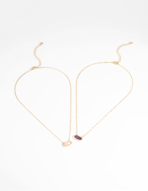 Gold Semi-Precious Oval Necklace Set