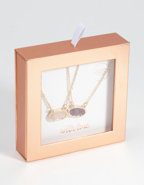 Gold Semi-Precious Oval Necklace Set
