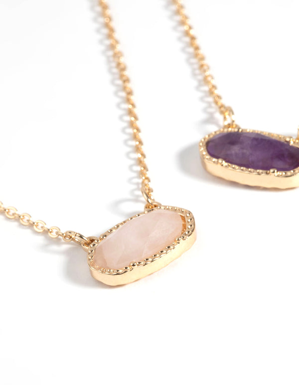 Gold Semi-Precious Oval Necklace Set
