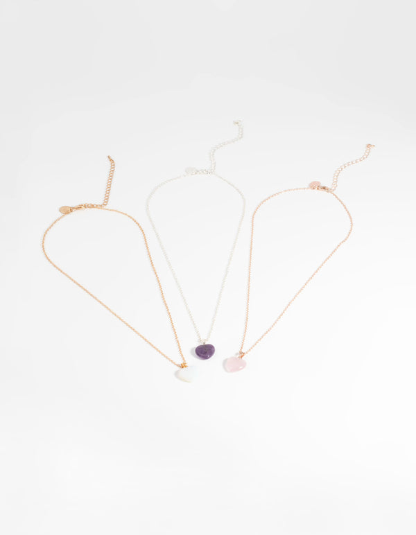 Mixed Metal Semi-Precious Heart Necklace Pack