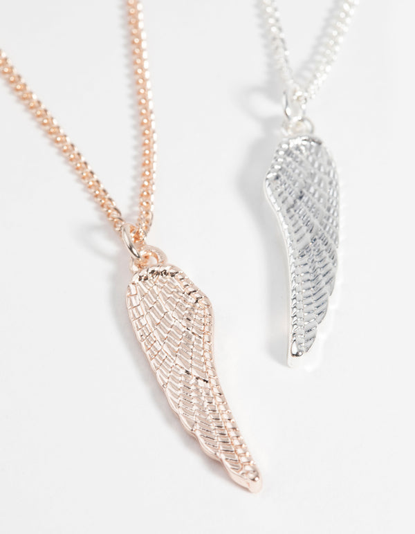 Mixed Metal Wings Necklace Set