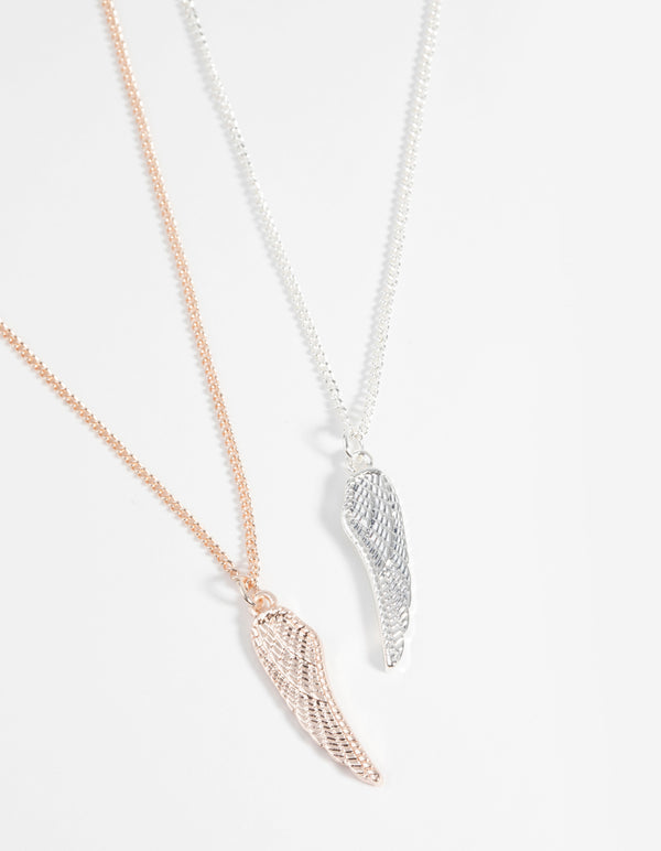 Mixed Metal Wings Necklace Set