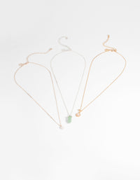Mixed Metal Semi-Precious Pearl Necklace Set - link has visual effect only