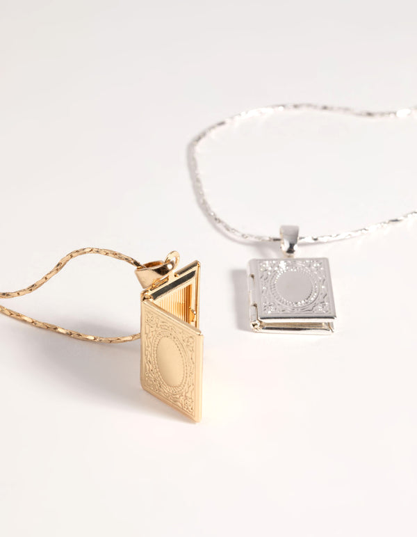 Mixed Metal Ornate Locket Necklace Set