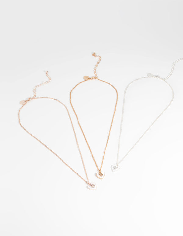 Mixed Metal Heart Necklace Set