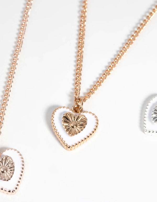 Mixed Metal Heart Necklace Set