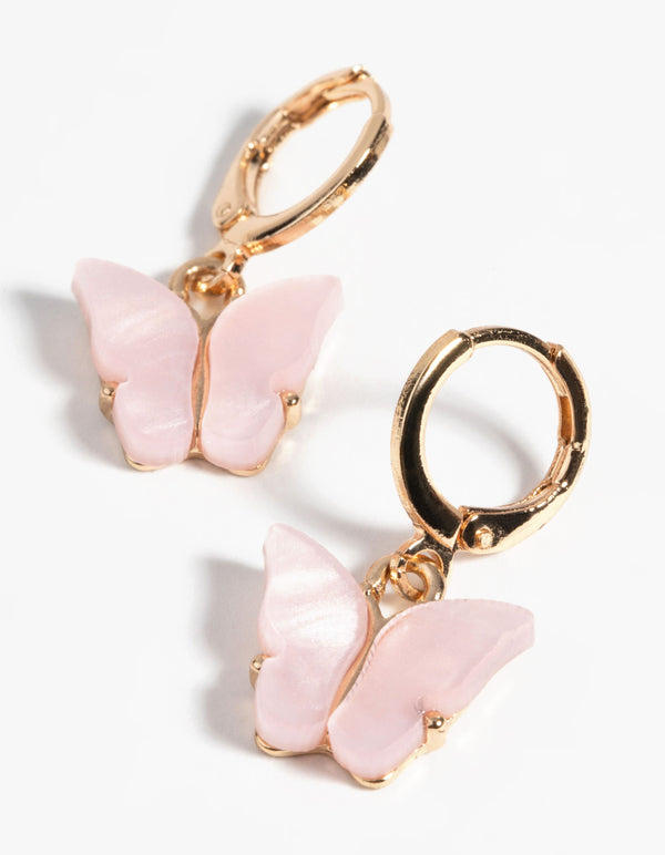 Gold & Pink Butterfly Necklace & Earring Set