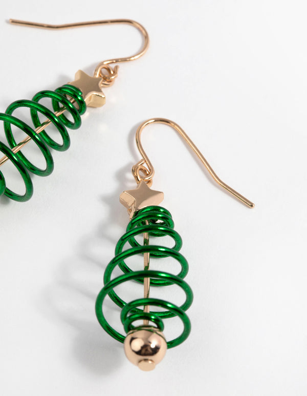 Festive Spiral Tree Drop Earrings