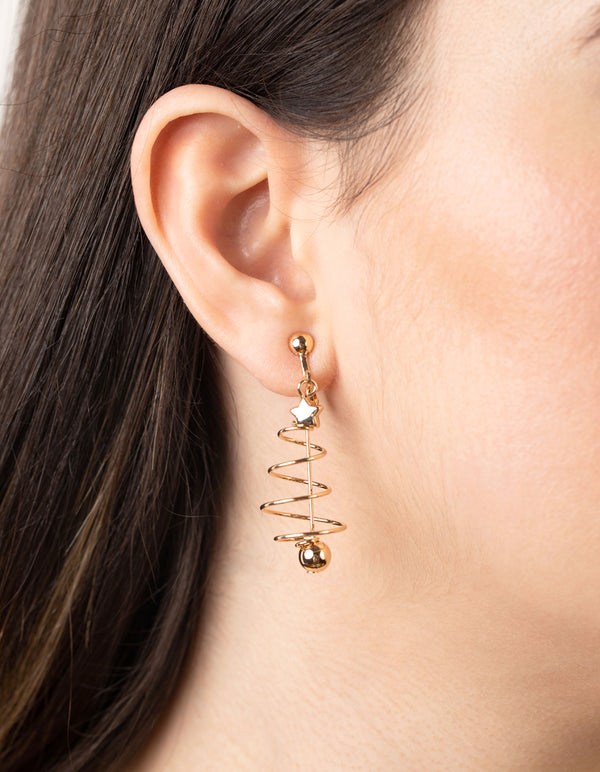 Festive Spiral Tree Clip-On Earrings