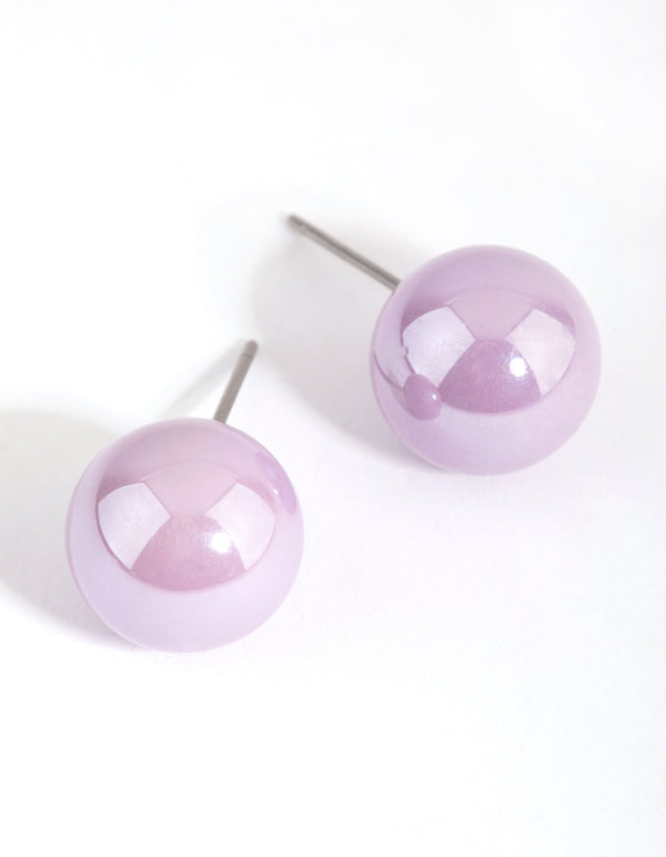 Matte Purple Ball Stud Earrings