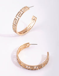 Gold Diamante Greek Key Hoop Earrings - link has visual effect only