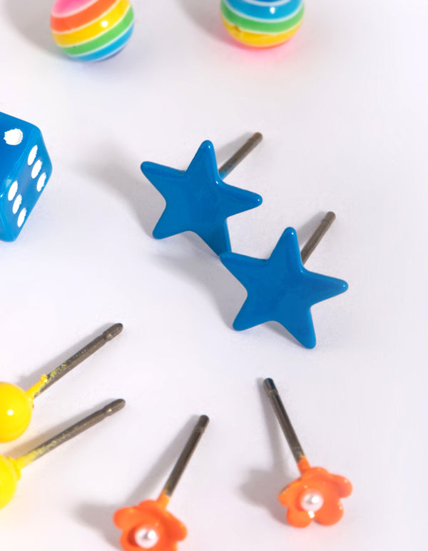Kids Fluro Dice Stud Earring 6-Pack