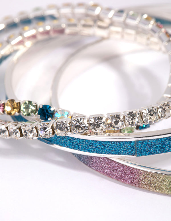 Kids Silver Diamante Glitter Bracelet 4-Pack