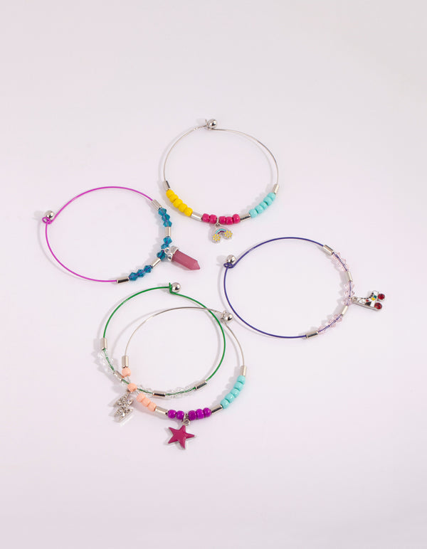 Kids Mixed Metal Beaded Charm Bangle Bracelet